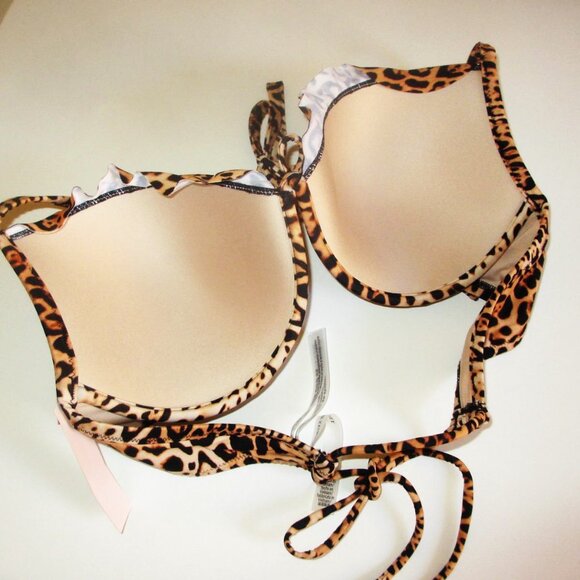 38C/XL VICTORIA SECRET Swim Push-Up Top Bikini Set Knockout Bottom Leopard ruffl - Picture 8 of 11